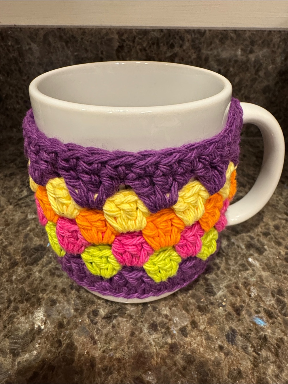 Crochet Mug Cozy with Bright Multicolor Granny Stitch - 100% Cotton Made by me!